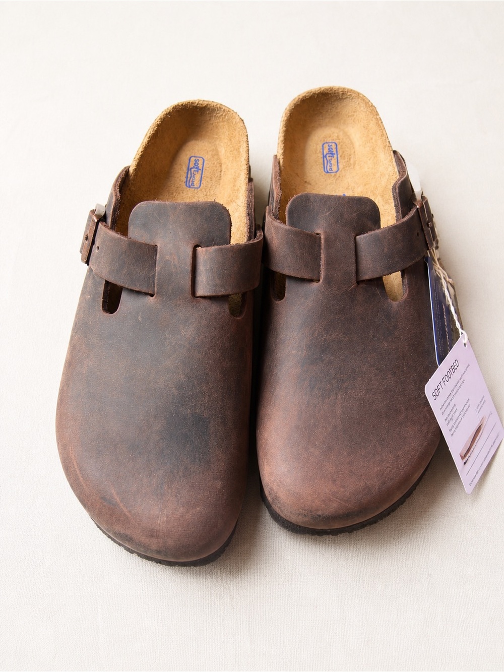Birkenstock Brown Leather Boston Clogs with Adjustable Strap